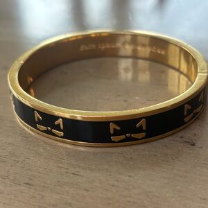 Kate Spade Gold-Tone Black Enamel Cool Cat Hinged Bangle Bracelet